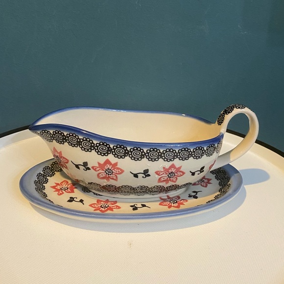 Wiza Other - Polish Pottery Gravy Boat with Under plate - Wiza Boleslawiec